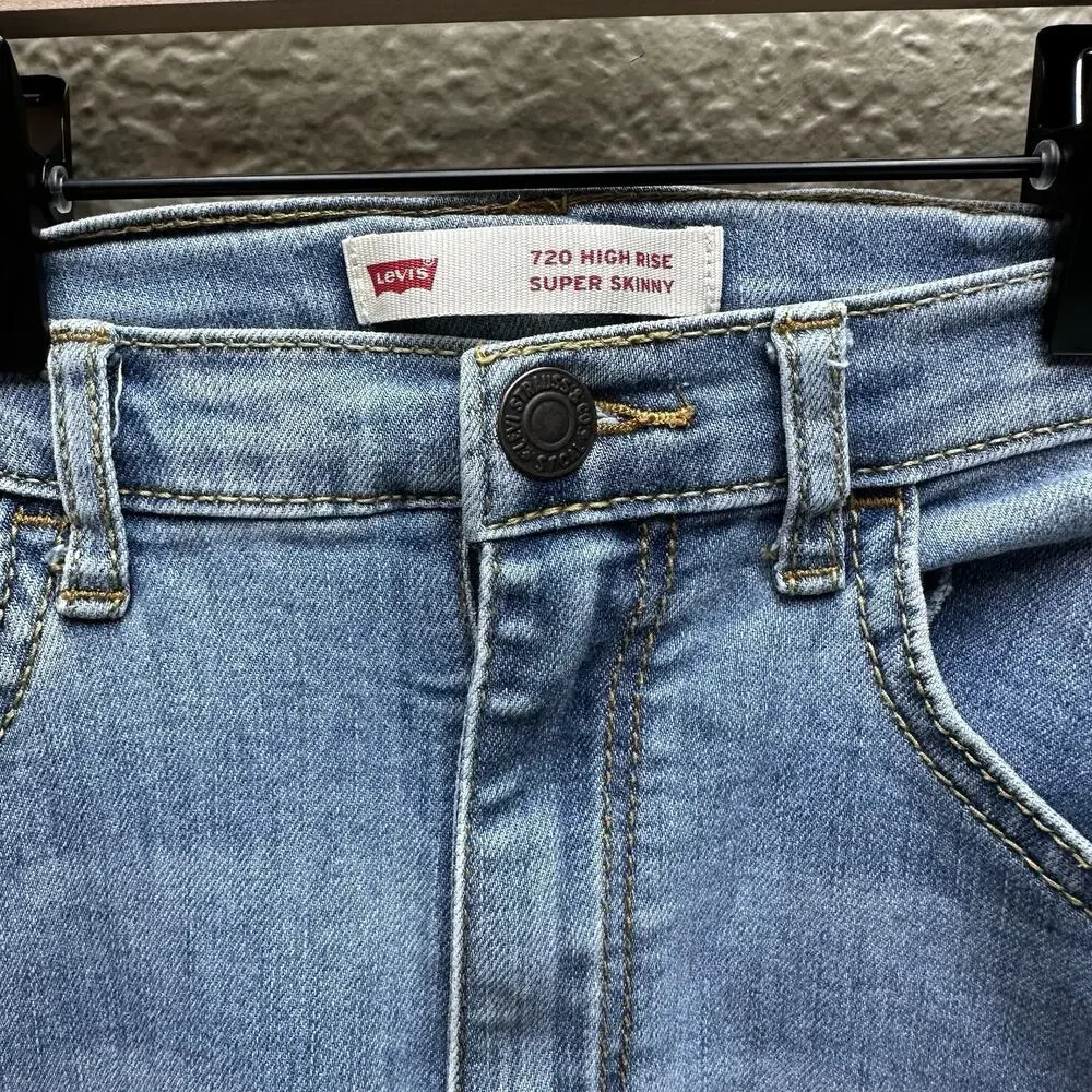 Levis 720 Jeans Size 14 Womens High Rise Super Skinny Medium Wash Blue Denim - Picture 5 of 11